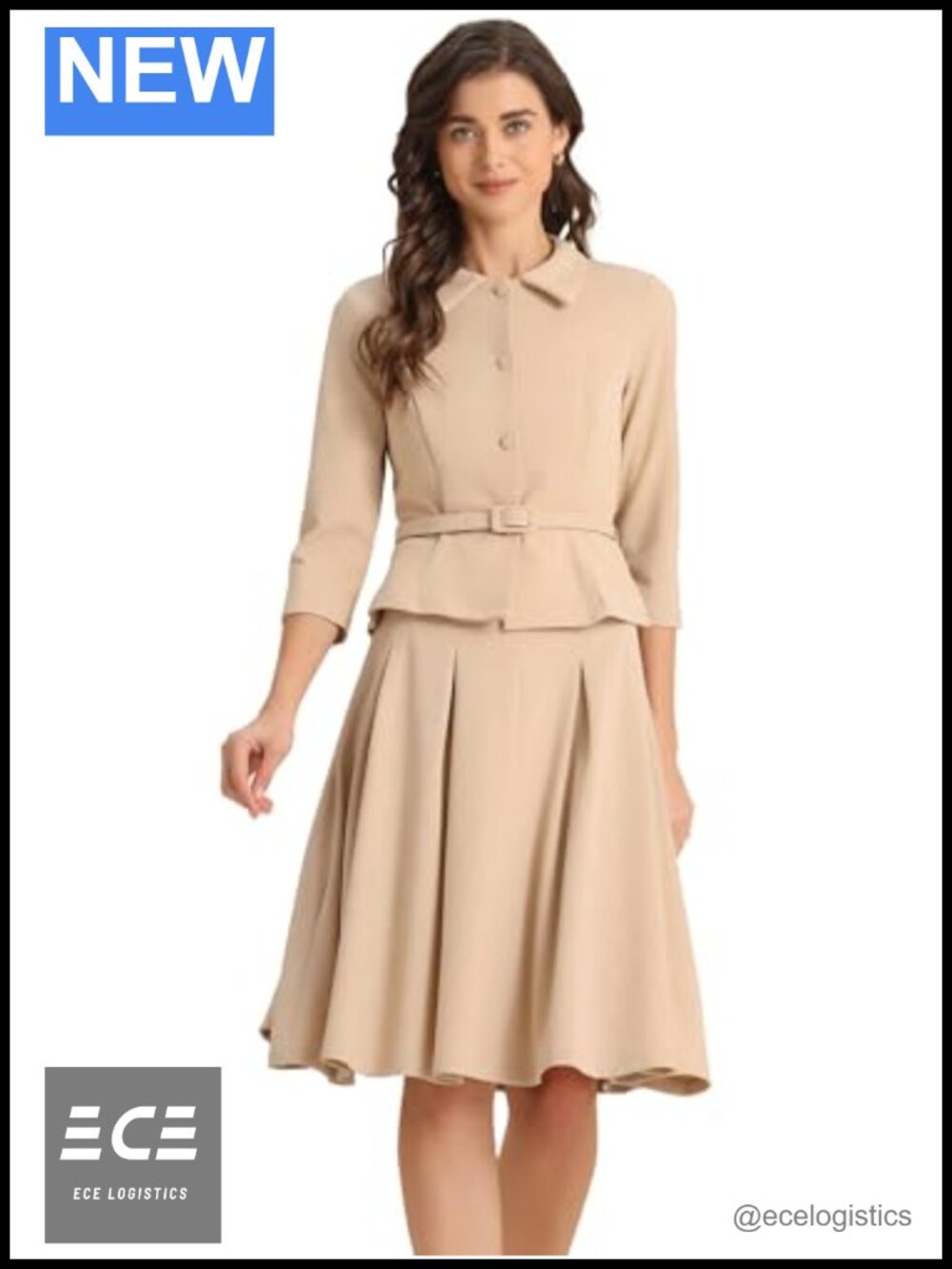 Women's 2 Piece Skirt Suit Set Blazer Jacket Pleated Business
